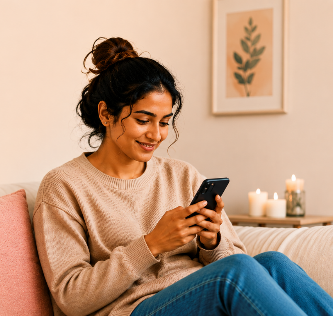 A client using Sleepy Orange on her phone at home